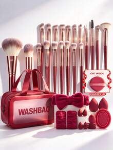 35pcs & 1pc Gift Makeup Brushes Set, Synthetic Cosmetic Brushes For Foundation Blush Eyeshadow Contour, Complete Beauty Tool Kit With Transparent Washbag, Makeup Sponge, Headband, Wristband, Silicone Brush Cleaner, Powder Puff For Daily Makeup - Multicolor - View 13