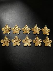 3/6/10pcs Luxury 3D Embossed Five-Petal Flower Pendant, 18K Gold Stainless Steel Material, Handmade DIY Earring Necklace Jewelry Accessories - Yellow Gold - View 5