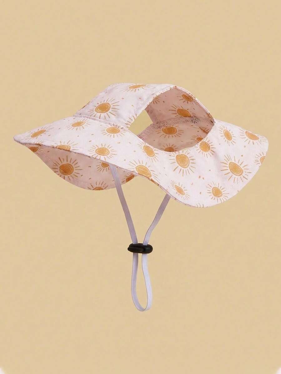 Minimalist Pet Sun Hat, Cute Little Sun Pattern, Hollow Ear Design, Adjustable Non-Slip Sun Protection Hat, Comfortable Without Squeezing Ears, Suitable For Small Dogs To Wear Outdoors In Spring And Autumn, Happy Puppy Hat