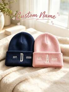 Custom Text/Logo Knit Beanie;Text Logo Solid Color Elastic , Unisex Design; Foldable Style; OutdoorAutumn/Winter Warm Essential - Multicolor - View 3