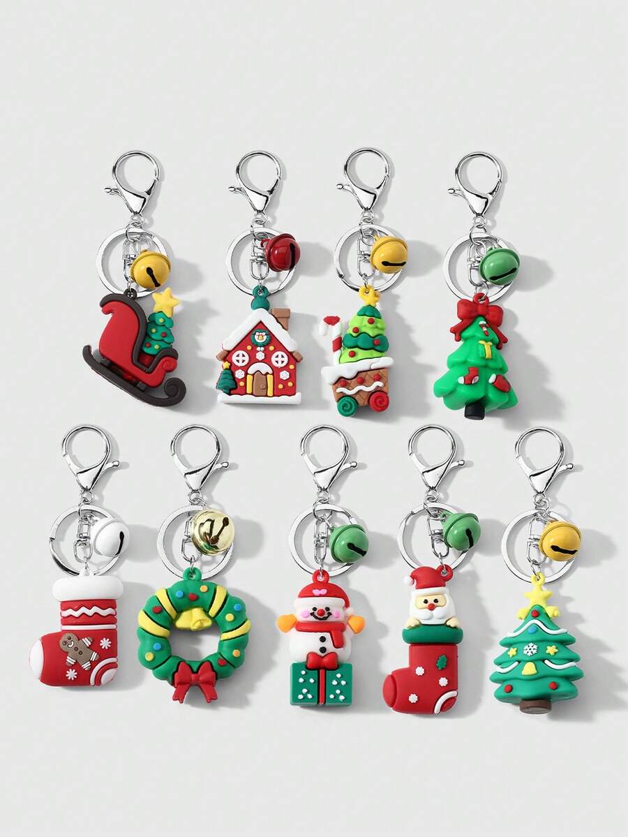 1pc Christmas Series Santa Claus Sleigh Reindeer Snowman Gift Keychain Bag Pendant - Multicolor - View 1