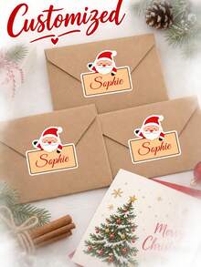 Customized Name Stickers Christmas Name Labels, Featuring Santa Claus Holding Sign Pattern, Holiday Gift Labels, Customizable Name Or Text, Self-Adhesive Paper, Office Labels, Suitable For Water Bottles, Laptops, Planners, School Supplies - Multicolor - View 6