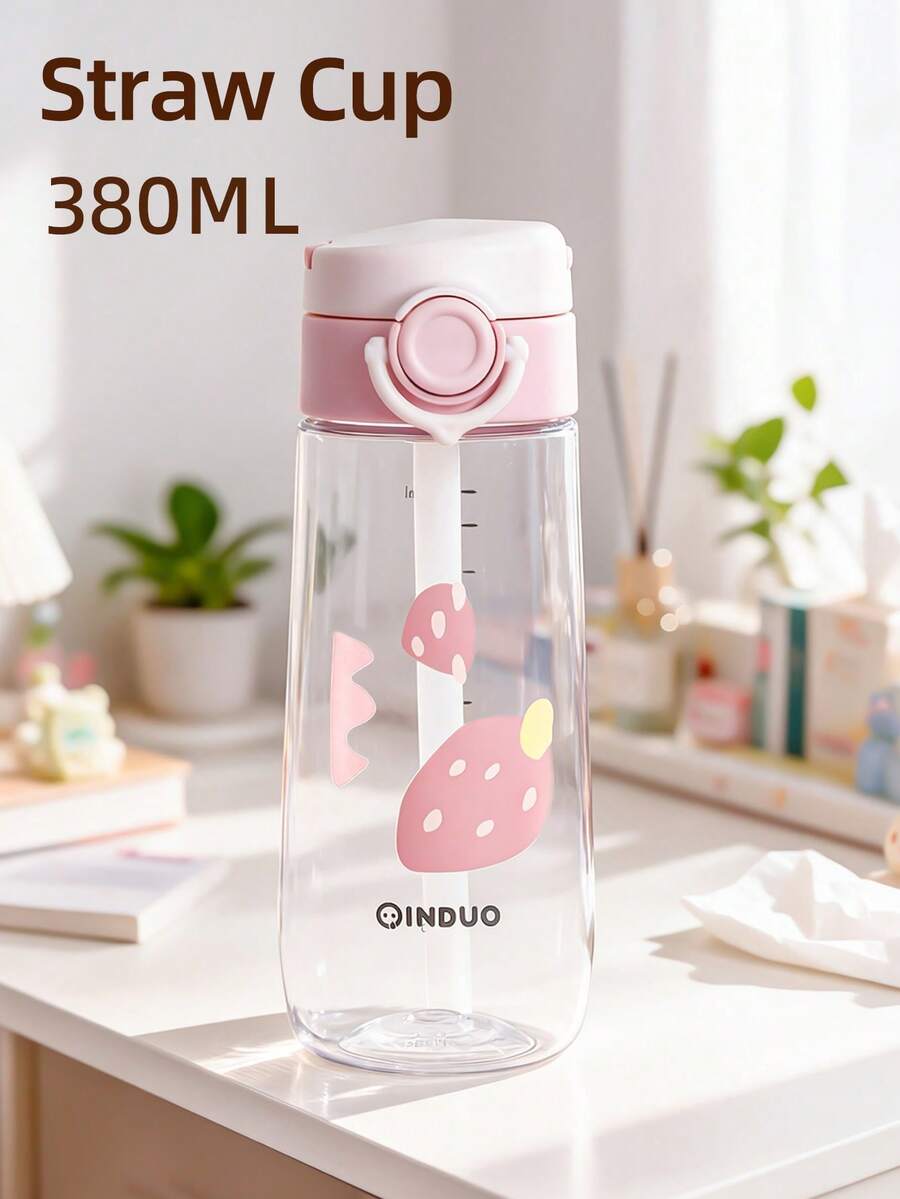 1個 380ml 兒童吸管杯,學生水壺,防漏鎖扣,耐摔 Tritan 材質,附刻度與手把,適合日常使用,可愛禮物 - 草莓款粉色 - 查看 1