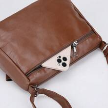 Men's Large Capacity Vintage Soft Leather One Shoulder Tote Bag, Casual Commute Multi-Compartment Versatile Crossbody Handbag - Multicolor - View 7