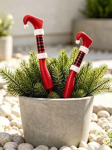 2pcs Christmas Elf Legs Planter Decoration, Potted Plant Decor, Create Holiday Atmosphere, Beautify Garden Landscape, Suitable For Yard, Balcony, Outdoor Garden, 3D Craft Design, Creative Gift For Plant Lovers - Multiple Styles - View 2