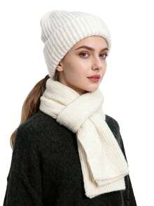 3pcs Ribbed Knit Beanie Hat Set, Minimalist Solid Color Loose Fit Warm Ear Protection Hats For Men & Women, Autumn/Winter - 3pcs - View 49