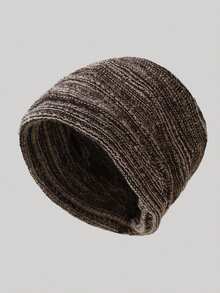 1pc Folded Brim Knit Hat, Minimalist Solid Color Loose Oversized Beanie, Warm Ear Protection Knitted Hat For Men And Women, Autumn/Winter - C - View 46