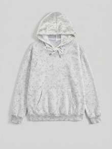 Áo nỉ chui đầu unisex dáng rộng phong cách vintage mài rách wash màu, lót nỉ, tay dài, có túi và dây rút, giặt máy được, thời trang đường phố nữ - trắng - Xem 5
