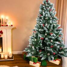 Artificial Christmas Tree For Home Decor, Featuring Snow-Flocked Foliage Accented With Pine Cones And Bright Red Berries; Suitable For Living Rooms, Shop Window Displays, And Photography Backdrops. - Green - View 8