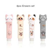 1pc/2pcs/4pcs Kawaii Cat Retractable Eraser, Push-Pull Design Cartoon Kitties Style Less Dust Cleaning Tools For Pencil Correcting, Student Back To School Gift Reward - Multicolor - View 9