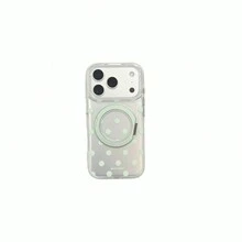 白色波點磁吸 360° 旋轉支架手機殼，相容 iPhone 17、16 Pro Max、16、15、14、13、18 Pro Max、18，半透明磨砂，防摔保護殼，小眾風格，超可愛，極簡風 - 彩色 - 查看 2