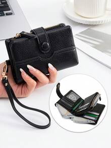 FOREVER MIYIN Vintage Bifold Wallet For Women, Snap Button Short Purse With Wrist Strap, Multi Card Slots And ID Window With Zipper Coin Pocket Ideal For Daily Use - Multicolor - View 11