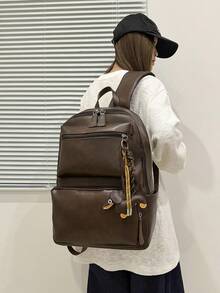 Ransel Kulit PU Retro Minimalis, Tas Tangan Multi-Kompartemen Kapasitas Besar, Tas Serbaguna Unisex untuk Pelajar, Sekolah, Perjalanan Sehari-hari, dan Penyimpanan Laptop - MultiWarna - View 5