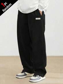 [1pc Random]1pc Boys' Loose Casual Sports Solid Color Versatile Design Corduroy Straight Leg Pants - Brown - View 5