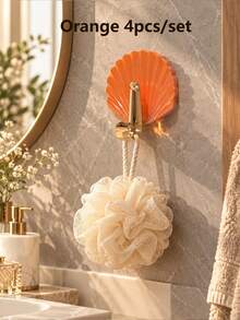 4pcs Shell-Shaped Self-Adhesive Double Hooks, No-Drill Textured Wall Hooks, Suitable For Towels, Bags, Keys, Bath Sponges, Bathroom, Bedroom, Kitchen, Entryway, Home Decor And Accessories - Multicolor - View 15