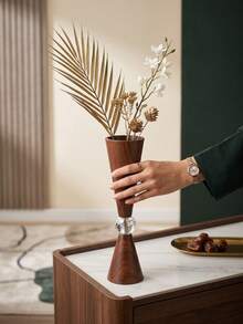 Vase/Metal Faux Wood Grain Vase, Small Vase, Metal Structure - No Need To Worry About Dropping, (Cannot Add Water) Conical Vase Suitable For Various Flower Shapes, Suitable For Wedding Table Centerpiece Decoration, Home Decor, Room Decor, Best Friend Gift, Women's Gift, Winter Gift - Handcrafted - View 16