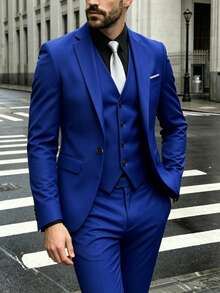SuitGent 男士时尚商务西装，高品质正式办公西装，修身新郎婚礼礼服，男士西装外套 - 寶藍色 - 查看 7