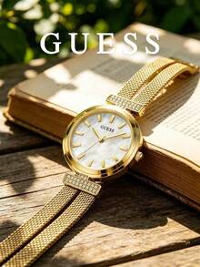 GUESS Tri Luxe Series Rose Gold Women's Watch, Rhinestone Bezel, Triangle Rhinestone Decor Steel Band, Radial Texture Dial, Minimalist Luxury Quartz Wristwatch For Women, Holiday Gift - Watch - View 15