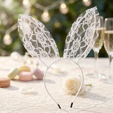 1PC/2PCS/3PCS Sexy Personalized Lace Bunny Girl Headband, Bell Rose Flower Choker, Eye Mask Set, Suitable For Dance Party, Stage Performance COS Costume, Halloween, Easter, Daily Wear - White - View 2