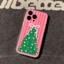 1pc Christmas Tree Phone Case For 17 Pro Max, 17 Pro, 17 Air, 17, 16 Plus, 15, 14, 13, 12 Pro Max, 11 - Pink - View 1