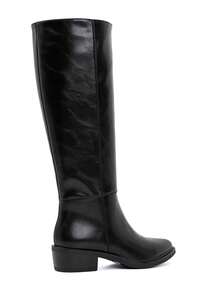 Women's Classic Pointed Toe Knee High Riding Boots Low Block Heel Side Zipper Long Boots - Black 6502 - View 4