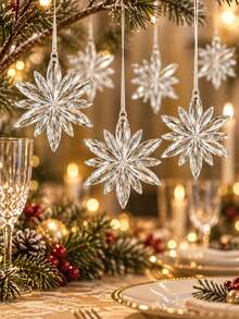10 buah Ornamen Kepingan Salju Akrilik Bening Dekorasi Kepingan Salju Pohon Natal Ornamen Kepingan Salju Gantung Dekorasi Natal Tampilan Kristal untuk Dekorasi Pohon Natal Dekorasi Pesta Negeri Ajaib Musim Dingin Dekorasi Karangan Bunga Natal Pajangan Jendela Natal - Clear - View 4