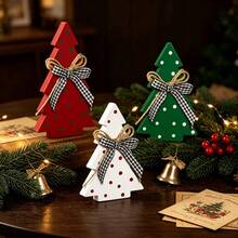 3pcs Wooden Desktop Christmas Tree Shaped Ornaments, Creative Holiday Gift Party Wooden Crafts, Christmas Decorations - Multicolor - View 2