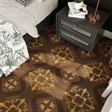 1 Roll European Style Brown Wood Grain Peel And Stick Vinyl Floor Sticker, 40*120cm, Seamless Splicing, Scroll Gilded Pattern, Waterproof Anti-Slip Wear-Resistant Floor Tile For Bedroom Living Room Kitchen Bathroom Floor Renovation, Renter-Friendly - Wood Grain - View 2