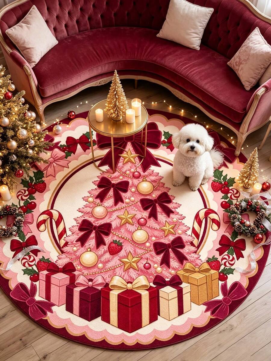 1 Adet 2D Baskılı Noel Ağacı Dekoratif Halı, Kalınlaştırılmış Halı, Kalın Halı, Tüylü Halı, Sonbahar/Kış Halısı, Kalınlaştırılmış Halı, Dekoratif Halı, Yatak Odası Dekoru, Küçük Halı, Halı, Ev Dekoru, Oturma Odası Halısı, Oturma Odası Küçük Halı, Yatak Odası Halısı, Oturma Odası Ev Dekoru, Dış Mekan Halısı, Yıkanabilir Halı - Çok Renkli B - Görünüm 1