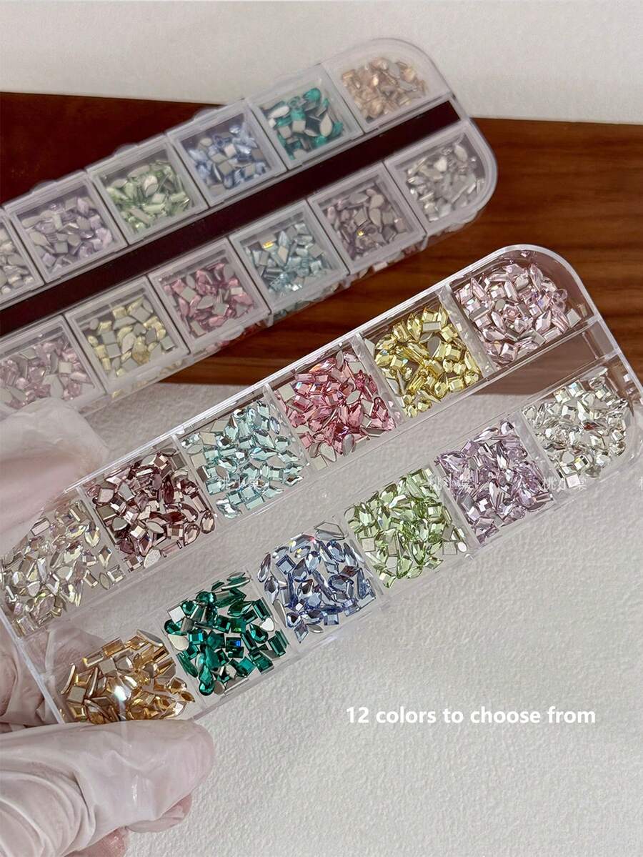 1 Box K9 Flat Back Irregular Rhinestones, Super Shiny Mixed Rhinestone Decor, Diamond Nail Art Stickers, Decorative Accessories, Set Of Combination Ornaments, Multi-Color Options, DIY Nail Decoration - Multicolor - View 1