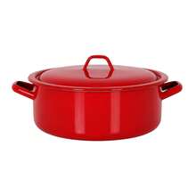 Round Enamel Cooking Pot With Lid For Slow Cooking And Stews, Red, 38x31x12cm - View 9