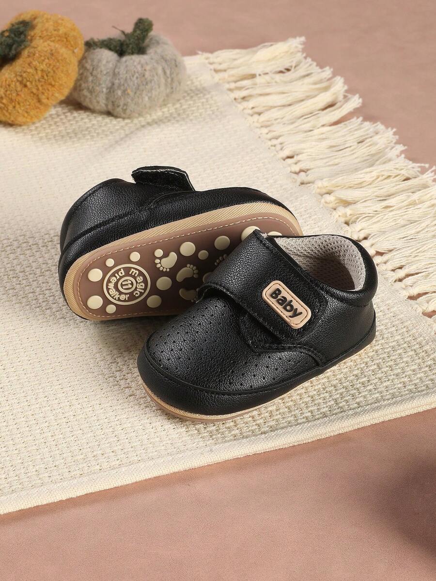 Fashionable Minimalist Casual Hook And Loop Design Sports Shoes Soft Sole Anti-Slip Kids Shoes - Black - View 1