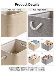 Foldable Linen Storage Basket With Rope Handles For Home Organizers, Breathable Storage Bin For Bathroom Counter, Cabinet, Bedroom, Toilet, Organize Towels, Washcloths And Bath Essentials - Multicolor - View 8