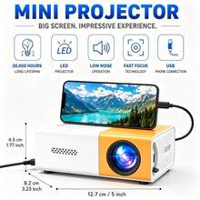 2026 Upgraded Portable Mini Projector, LCD Home Theater Projector With Built-In Speaker And Fast Focus, Compatible With Smartphone, Tablet, Laptop, TV Stick, USB Portable Projector For Movies, Games, Presentations, Home Entertainment, Outdoor Party - Yellowish-white - View 1