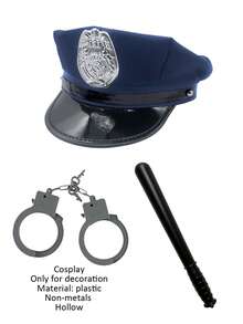 Cosplay Police Hat Set, Party Hat, Valentine's Day Hat Set, Cosplay Handcuffs, Cosplay Prop Stick, Halloween Gift Hat, Suitable For Theme Party, Party Costume, Police Style - Multicolor - View 12