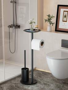 1pc Freestanding Toilet Paper Holder With Toilet Brush, Built-In Storage Tray, Space Saving Floor Rack, Multi-Function Bathroom Accessory, Tissue Roll Dispenser, Great For Small Restroom, Apartment, Tiny Home, Bathroom Accessory Set - Multicolor - View 7
