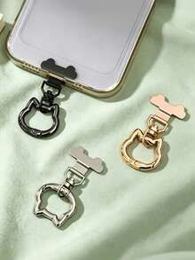 Cute Cat Head Shaped Metal Phone Strap Connector Tab, 360° Rotatable Universal Phone Lanyard Patch, Anti-Drop Phone Case Hanging Tab, Detachable Connector Compatible With All Crossbody Phone Lanyards, Stylish Women Phone Decor Accessory - Multicolor - View 2