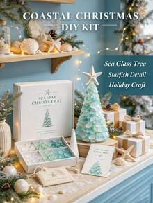 Sea Glass Christmas Tree Set (Glue Not Included), Sea Glass Christmas Tree Series Set, Desktop Decor Set, Coastal Style Holiday Decoration, Handmade Craft, Christmas Theme Creative Gift - A - View 6