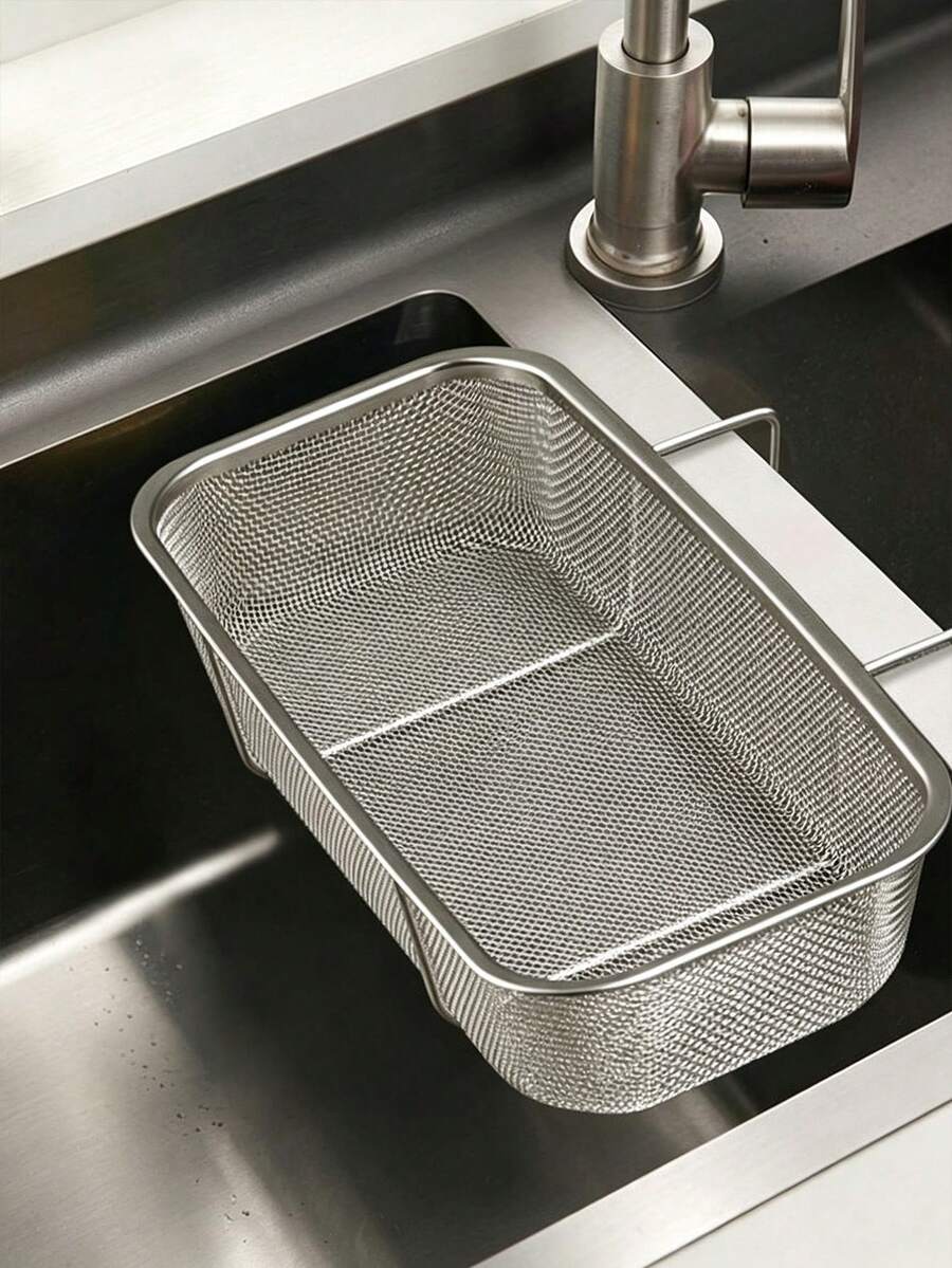 1pc Sink Drain Basket,Stainless Steel Side Hanging Filter Basket With Rectangular Design,Kitchen Sink Organizer For Food Scrap Collection,Vegetable And Fruit Cleaning Storage Basket,Space Saving Accessory For Countertop,Dishwashing Area, Home Kitchen - Multi-color - View 1