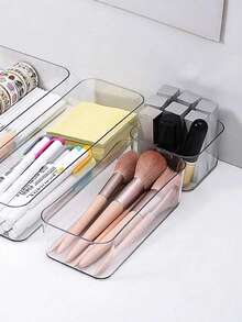 1/2Pcs Clear Stackable Desktop Storage Organizer Box, Large Capacity Multi-Purpose Container, Dustproof Storage Case For Stationery, Cosmetics, Notes, Paper Documents & Daily Sundries, Ideal For Home Office School Use - Multicolor - View 6