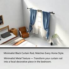 1pc 5/8" Metal Double Layer Curtain Rod/Roman Rod, Wall Mount Installation, Suitable For Bedroom Living Room Large Windows Double Rod Curtain Rod, Fits 1m, 2m, 3 Meters Windows, Adjustable Length Black Curtain Rod Track Set, Nordic Classic Style - Black 1 Set - View 7