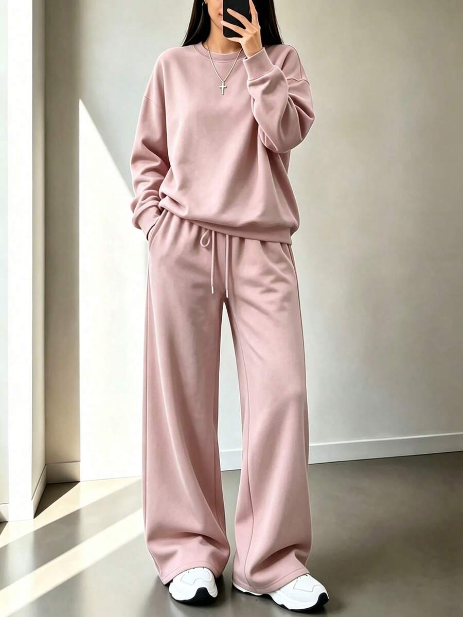2件組 Falloutfits 女款運動套裝,時尚舒適拼色夾克與休閒長褲,適合秋冬穿著 - 粉色 - 查看 1