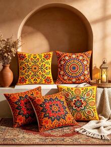 4 Stück Boho-Stil Kissenbezüge, Vintage-Muster Kissenbezüge, Mandala-Muster quadratische Kissenbezüge, weiche und bequeme Kissenbezüge, Reißverschluss, perfekt für Wohnzimmer, Sofa, Bett, Schlafzimmer, Zimmer, Veranda, Terrasse, Auto, Büro, Heimdekoration und Geschenk, doppelseitiger Muster, Partydekoration Kissenbezüge, mehrere Größenoptionen, maschinenwaschbar (Kissenfüllung nicht enthalten), 150 g/m² - Verschiedenfarbig - Übersicht 6