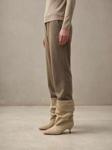 Autumn/Winter New Pointed Toe Kitten Heel Folded Ruched Mid-Calf Boots Fashion Elegant Versatile Ankle Boots For Women - Khaki - View 9