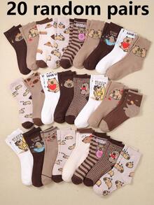 20 Pairs Unisex Children's Crew Socks, Ankle Socks, Featuring Brown Capybara & Cute Capybara Embroidered Patterns, Suitable For 1-16 Years Old Girls Birthday Gift, Fit For Boys & Girls, All Seasons, School, Party, Breathable Soft Comfortable - Multicolor - View 22