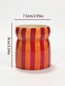 1pc Striped Ceramic Storage Canister, Kitchen Utensil Holder, Tableware Organizer, Multi-Color Striped Pattern, Suitable For Kitchen Storage, Tableware Organization, Home Decor, Back To School Supplies, Holiday Gifts - View 2