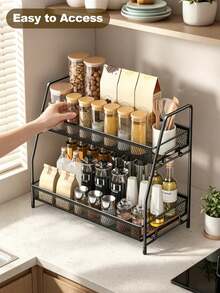 2 Tier Hollow Countertop Storage Shelf, Breathable Mesh Basket, Stable Frame, Multi Sizes For Kitchen Desk Bathroom - Multiple Specifications - View 7