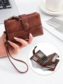 FOREVER MIYIN Vintage Bifold Wallet For Women, Snap Button Short Purse With Wrist Strap, Multi Card Slots And ID Window With Zipper Coin Pocket Ideal For Daily Use - Multicolor - View 12