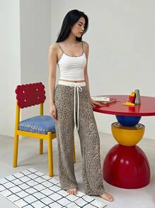 Joivida 2pcs Sexy Camisole Top + Leopard Print Pants Pajama Set - White - View 6
