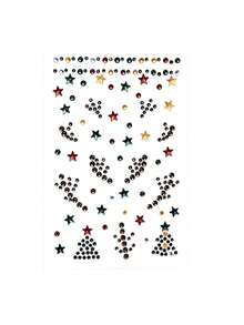 1pc Autumn Christmas New Popular Christmas Reindeer Horn Rhinestone Gem Star Face Sticker, Y2K Autumn/Winter Christmas Style, Suitable For Christmas Concert And New Year, Self-Adhesive Easy To Apply - Multicolor - View 4